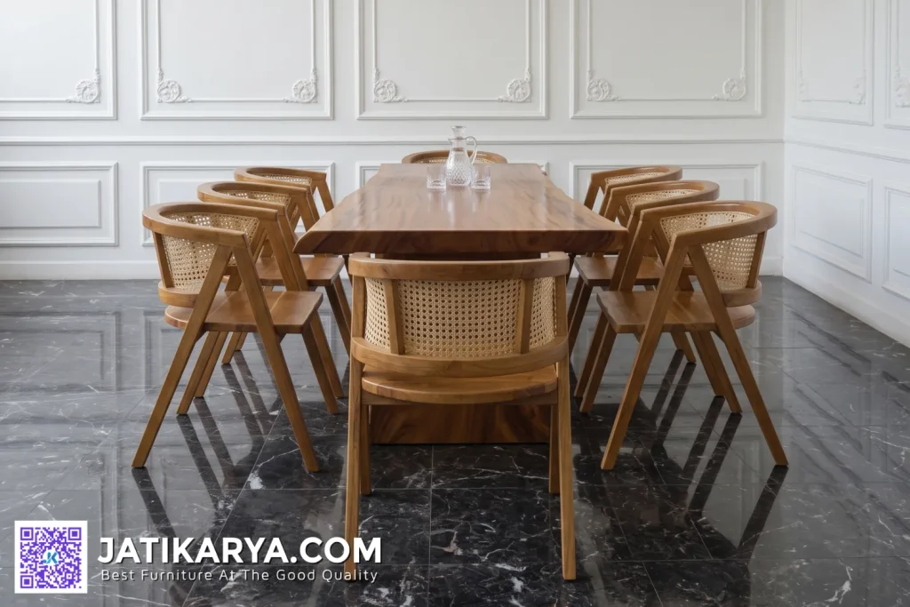 Meja Makan Kursi Cafe Kayu Trembesi Solid Jepara