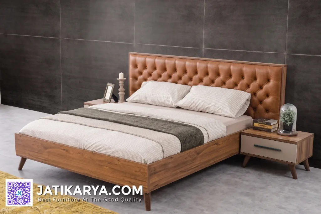 Ranjang Tempat Tidur Minimalis Mewah Jok Kulit Sintetis