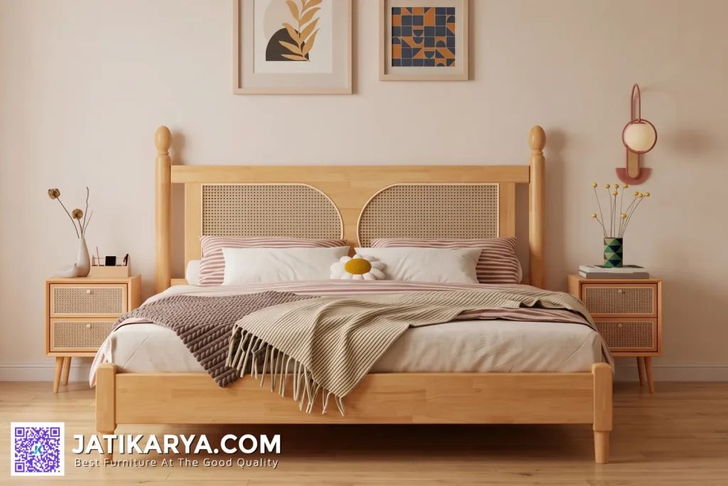 Ranjang Tempat Tidur Rotan Aesthetic Kayu Jati Terbaru