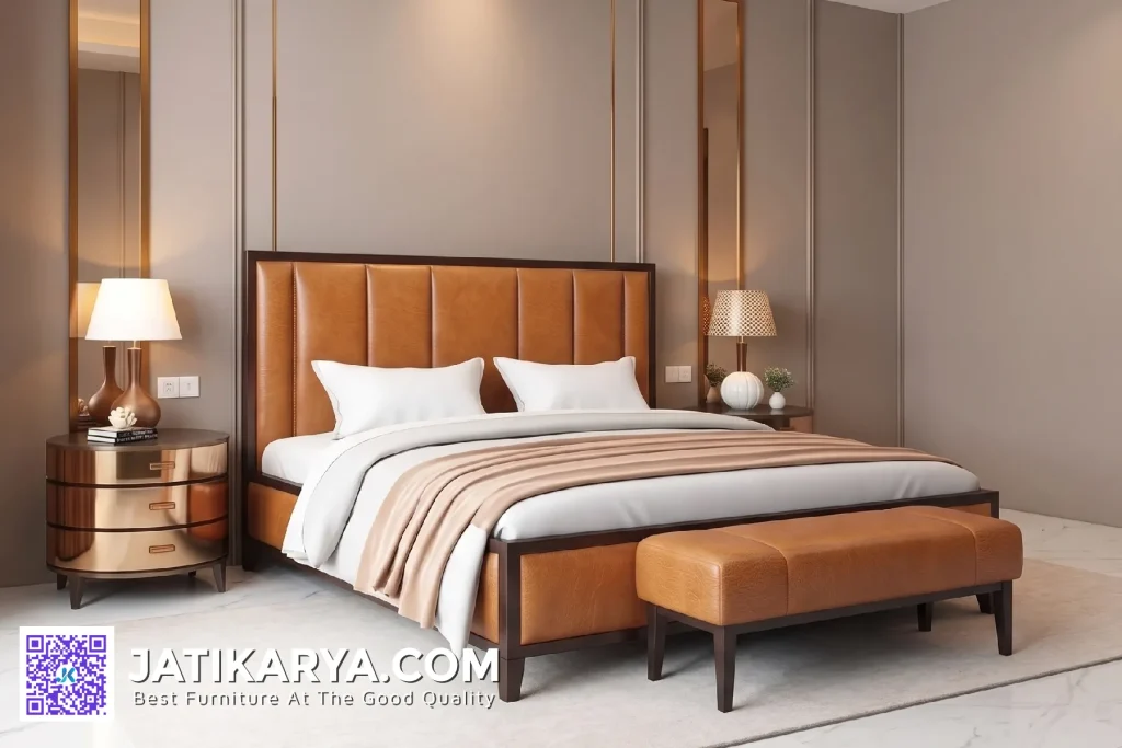 Set Tempat Tidur Mewah Minimalis with Bench Jok Kulit Sintetis