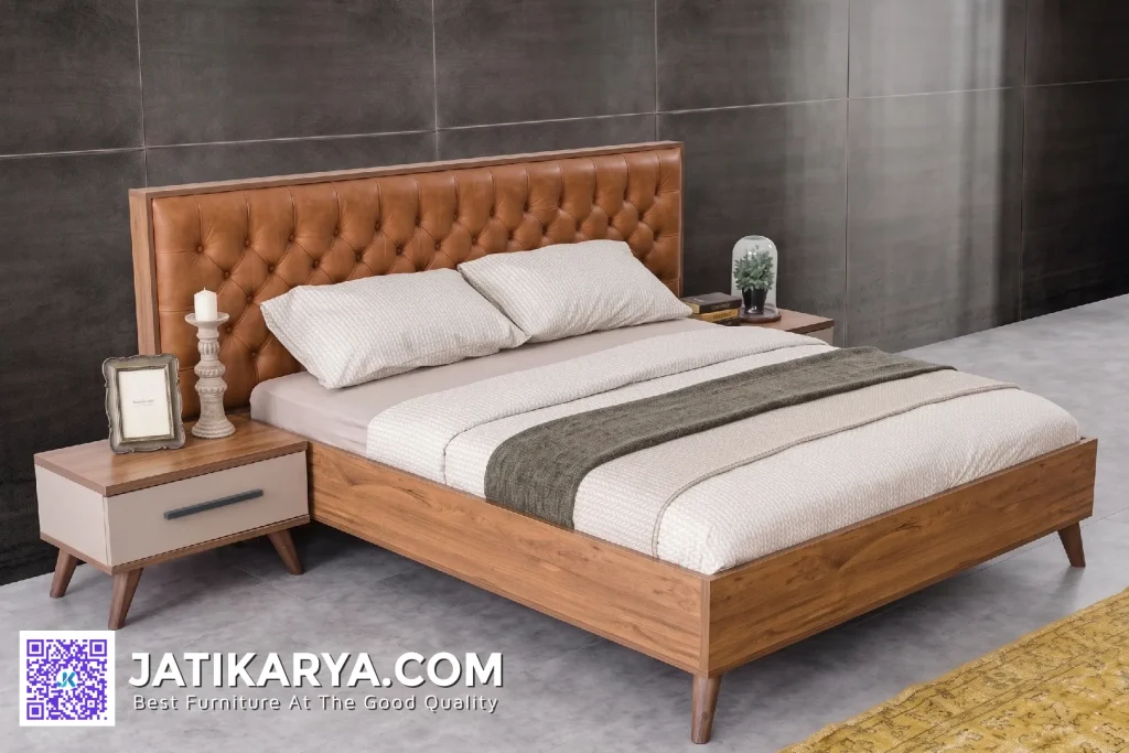 Set Tempat Tidur Minimalis Mewah Jok Kulit Sintetis