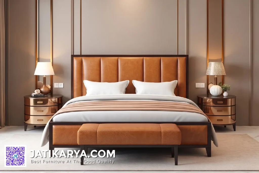 Tempat Tidur Mewah Minimalis with Bench Jok Kulit Sintetis